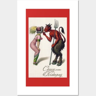 Krampus Kissing Edwardian Woman Posters and Art